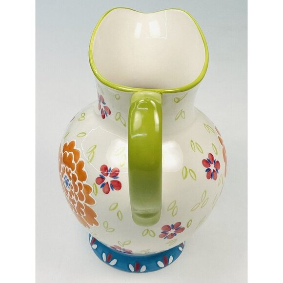 DUTCH WAX by Coastline Imports 9.25" Hand Painted Floral Ceramic PITCHER EUC - Picture 4 of 6